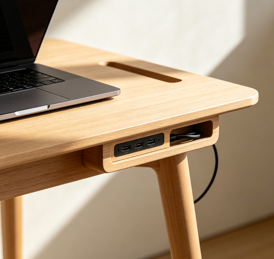 Minimalist Laptop Desk with Built-in USB Hub and Cable Tray
